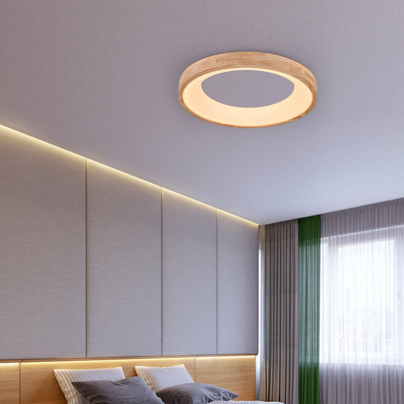 Scandinavian Style Natural Wood LED Flush Mount Ceiling Light for Hallway