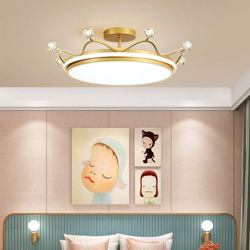 Modern Acrylic LED Semi-Flush Ceiling Light Crown Design for Kids' Bedroom