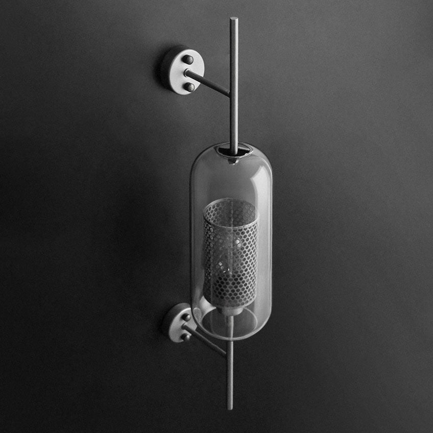 Industrial Iron Frame Wall Sconce with Cylinder Glass Shade for Bedroom