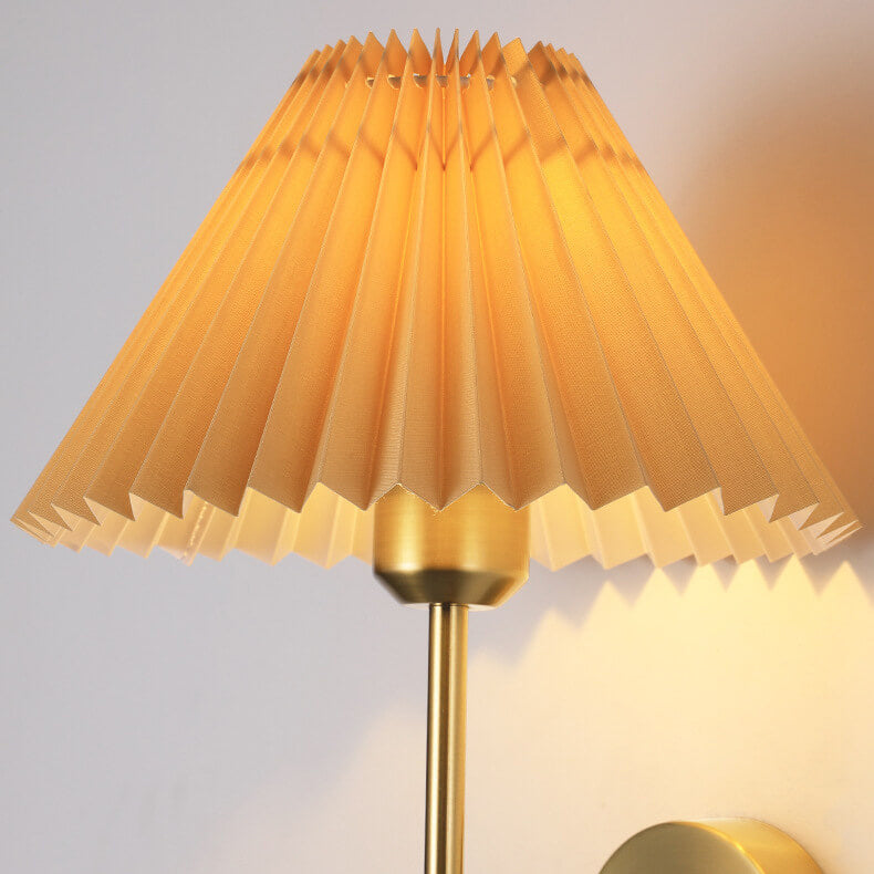 Antique Beige Pleated Fabric Shade Wall Sconce Lamp for Bedroom Decor
