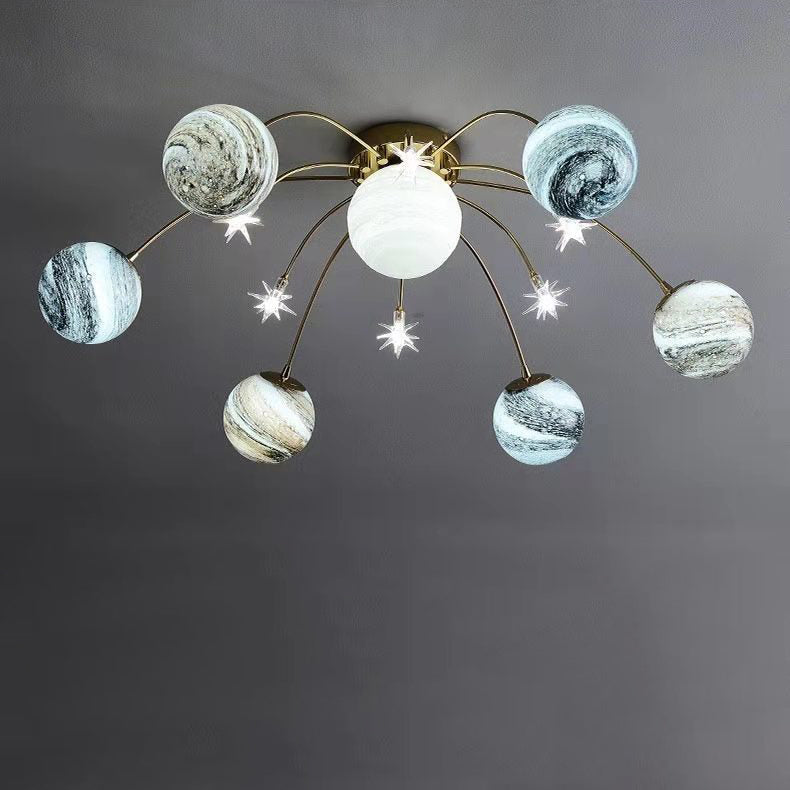 Nordic Style 13-Light Iron & Glass Earth Planet Ceiling Light for Kids' Bedroom
