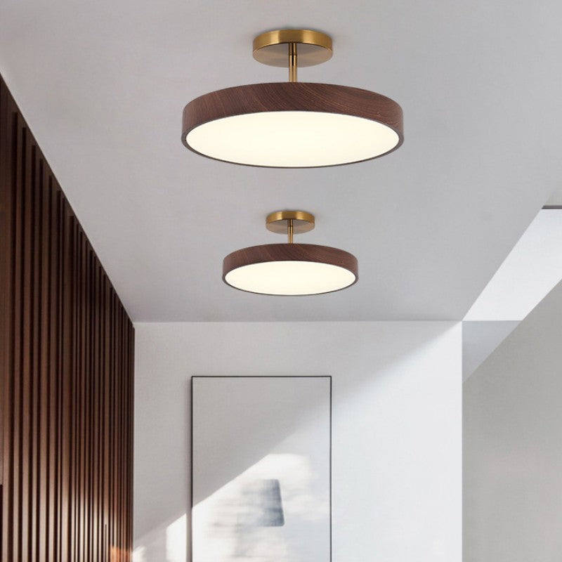 Natural Wood Grain LED Semi-Flush Mount Light for Wabi-Sabi Style Interiors