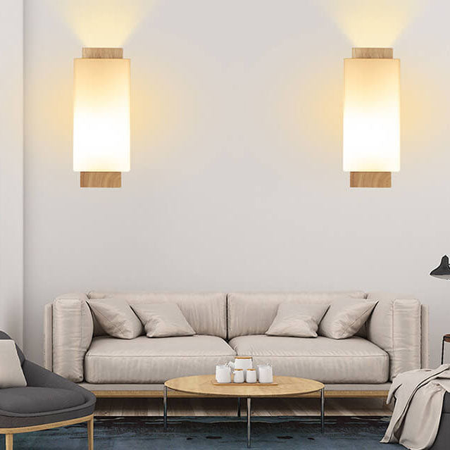 Contemporary Clear Glass & Wood Square Wall Sconce for Living Room