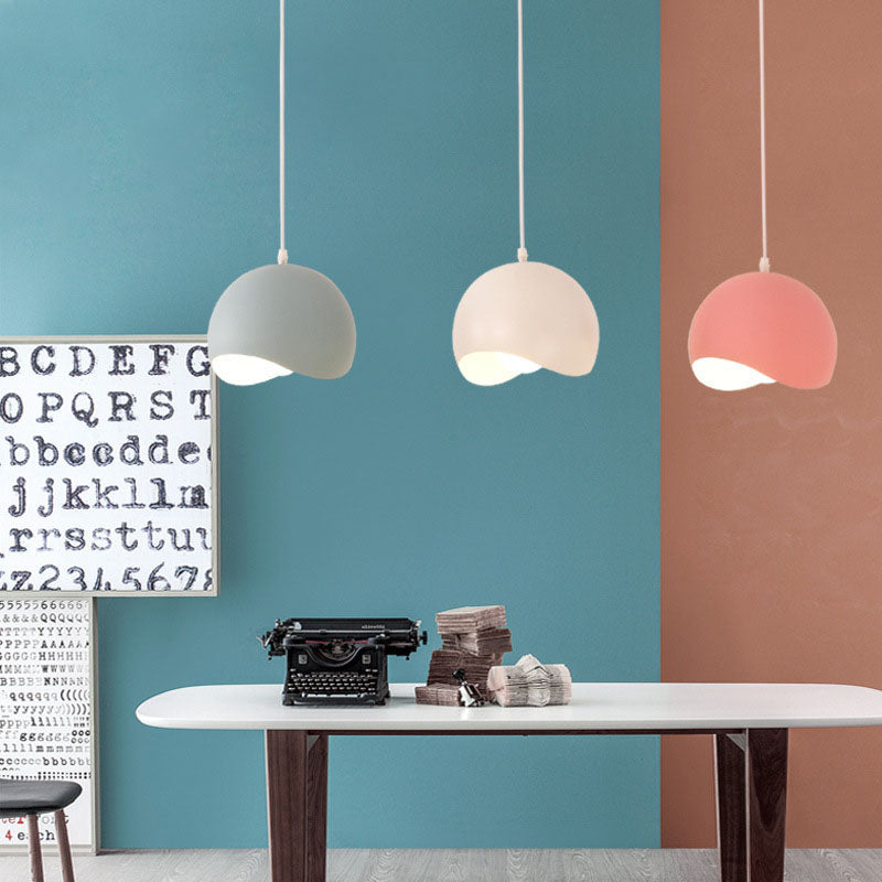 Contemporary Nordic Solid Color Iron Round Dome 1/3 Light Island Light Chandelier For Living Room & Dining Room