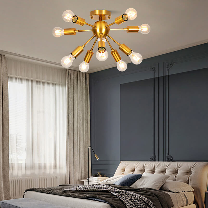 Modern Golden Iron Frame Glass Chandelier 10-Light for Dining Room