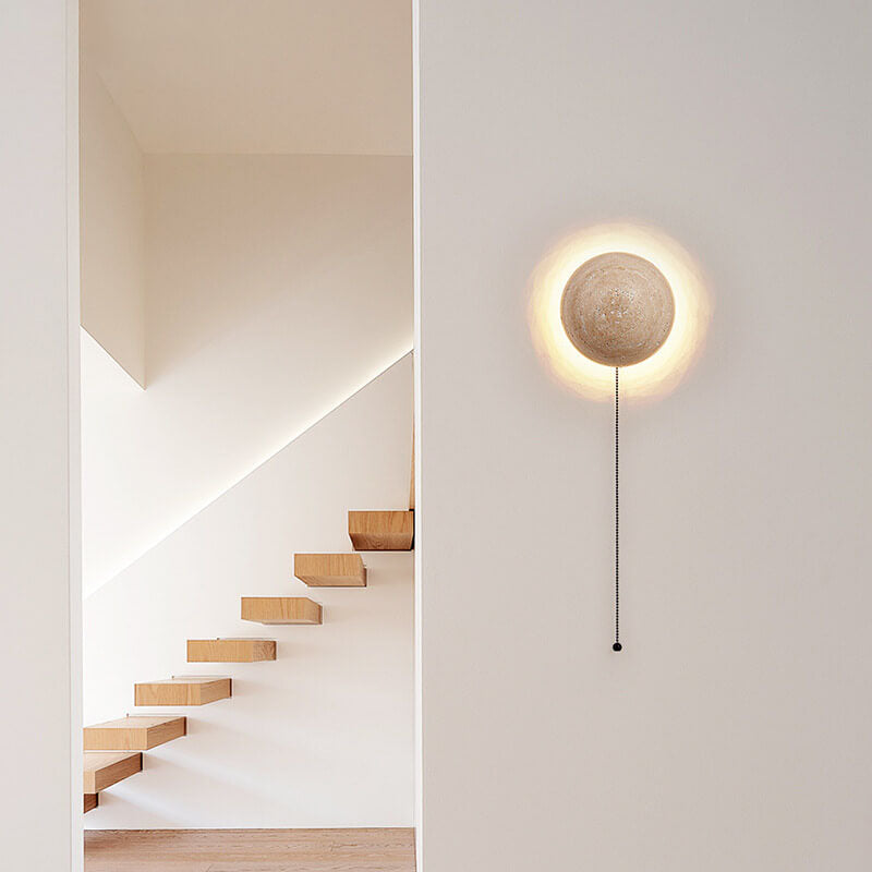Elegant Yellow Travertine Wabi-Sabi LED Wall Sconce for Hallway Decor
