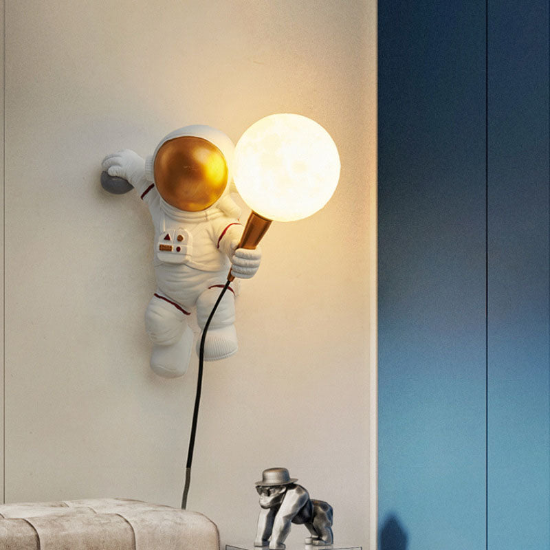 Modern Cartoon Astronaut Resin Wall Sconce Lamp for Kids' Bedroom