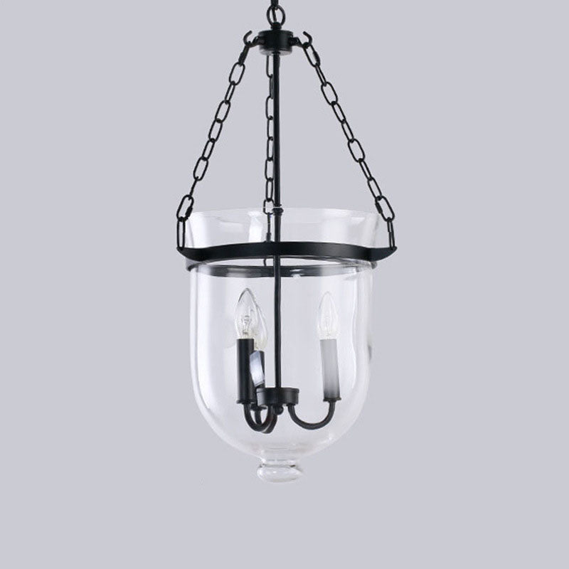 Rustic Iron 3-Light Round Glass Bucket Candelabra Chandelier for Living Room