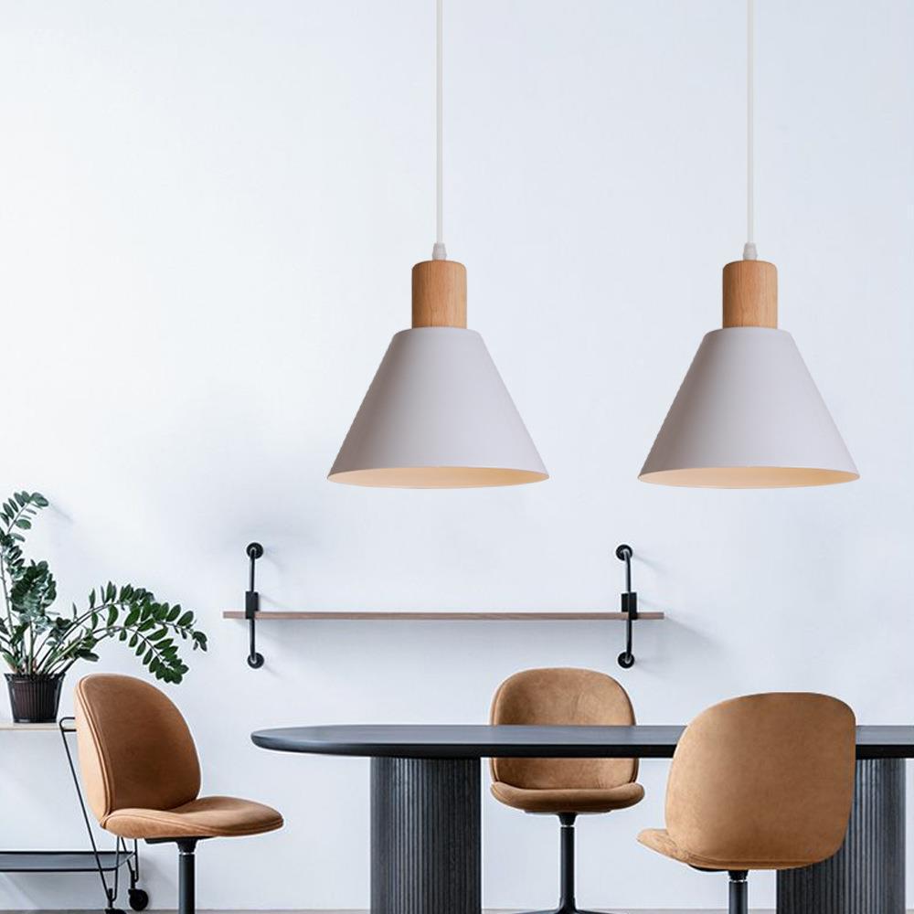 Vintage Iron and Wood Round Cone Pendant Light for Living Room Decor