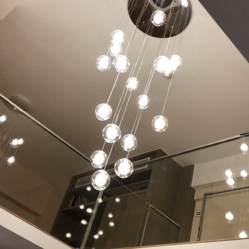 Modern Crystal Orb LED Chandelier Pendant for Luxurious Staircase Decor