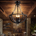 Rustic Industrial Iron 3-Light Twine Chandelier Pendant for Kitchen Island