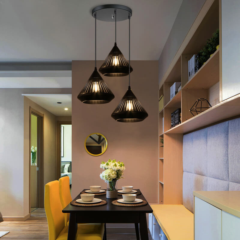 Modern Black Iron Hollow Diamond Chandelier Pendant for Kitchen Island