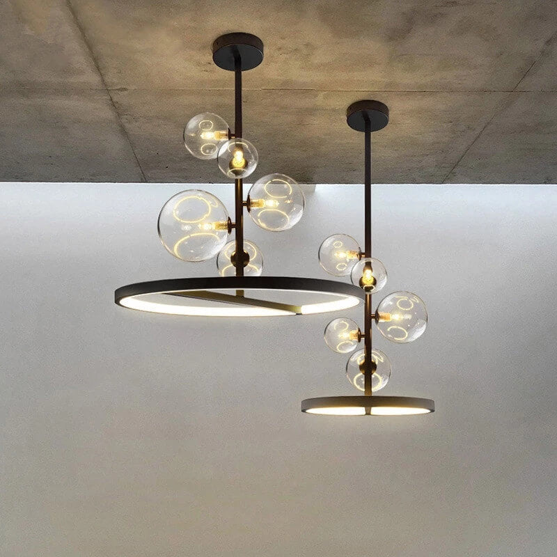 Modern Nordic Clear Glass Round Bubble 5-Light Chandelier for Dining Room