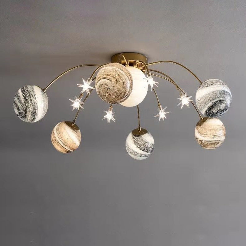 Nordic Style 13-Light Iron & Glass Earth Planet Ceiling Light for Kids' Bedroom