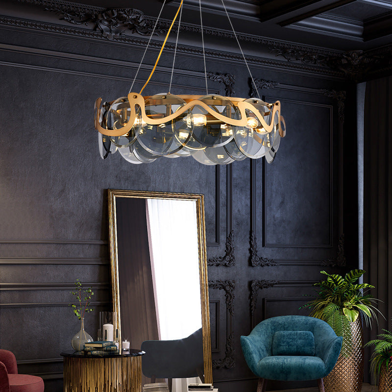 Modern Gold Finish Glass Cloud Texture Chandelier for Living Room 8/10 Lights