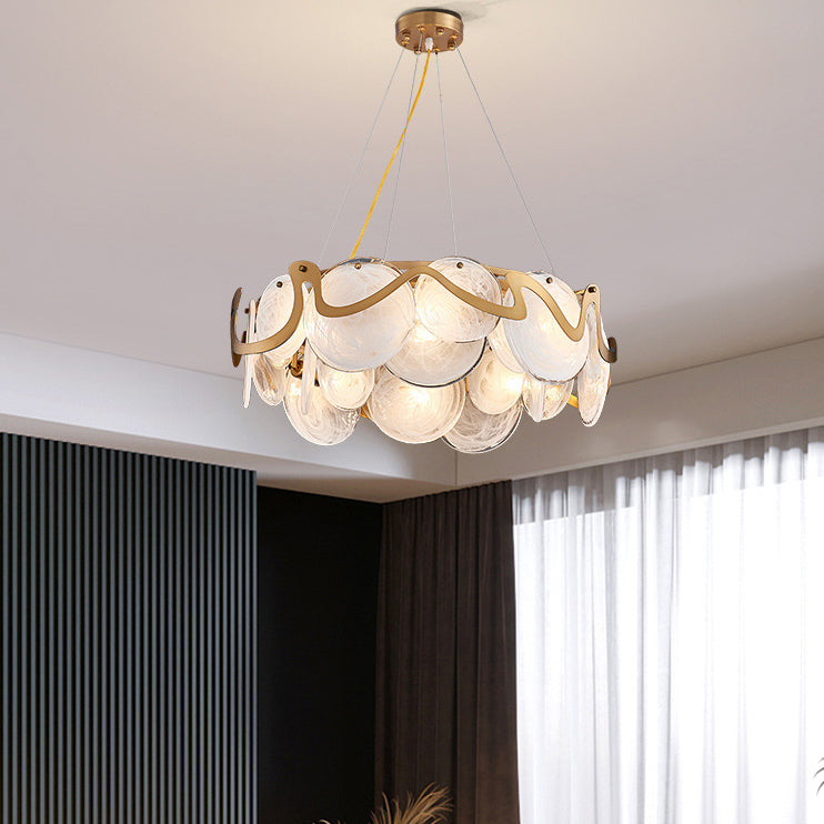Modern Gold Finish Glass Cloud Texture Chandelier for Living Room 8/10 Lights