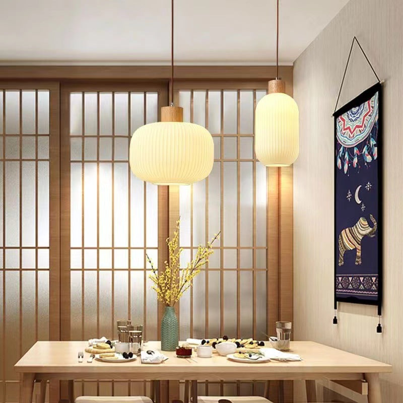 Rustic Japanese Wooden Strip Pendant Light for Living Room Island Lighting