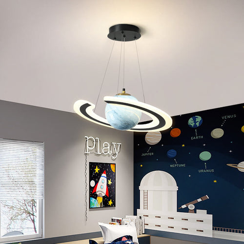 Contemporary Kids Planet Circle LED Chandelier for Playroom or Bedroom