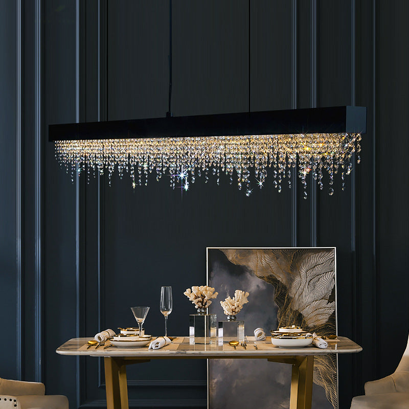 Elegant Silver Stainless Steel Rectangular Crystal LED Chandelier for Dining Room