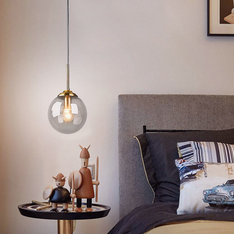 Nordic Copper Glass Spherical Island Light Chandelier for Dining Room