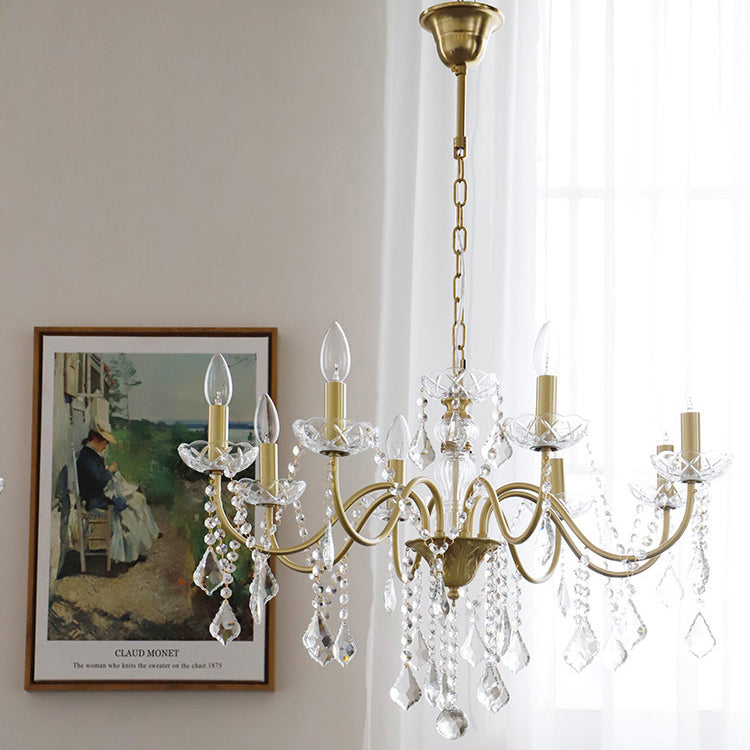 Elegant Brass and Crystal 5/6/8-Light French Candelabra Chandelier for Living Room