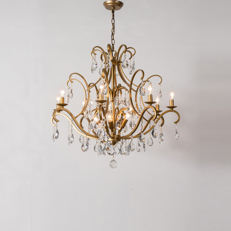 Classic French Crystal Candelabra Iron Chandelier for Living Room Elegance