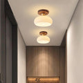 Vintage Walnut Brass Semi-Flush Mount Ceiling Light for Living Room