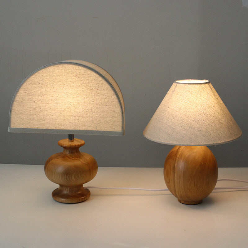 Wabi-sabi Vintage Solid Wood Fabric Table Lamp for Living Room Decor