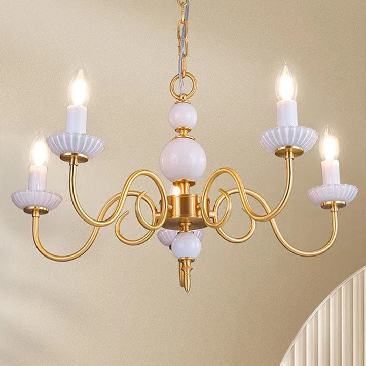 Elegant French Copper Frame 5-Light Candelabra Chandelier for Living Room