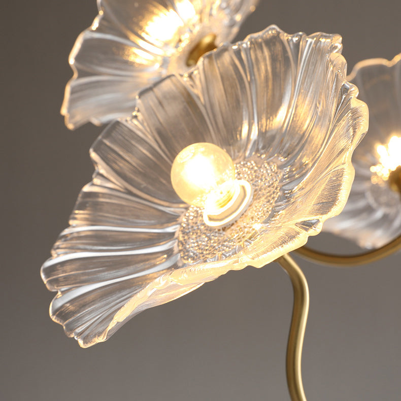 Art Deco Gold-Finish Lotus Leaf Glass Shade Chandelier for Living Room