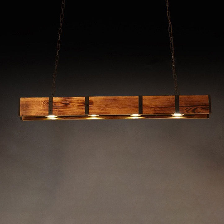 Rustic Vintage Wooden LED Island Chandelier for Dining Room Lighting