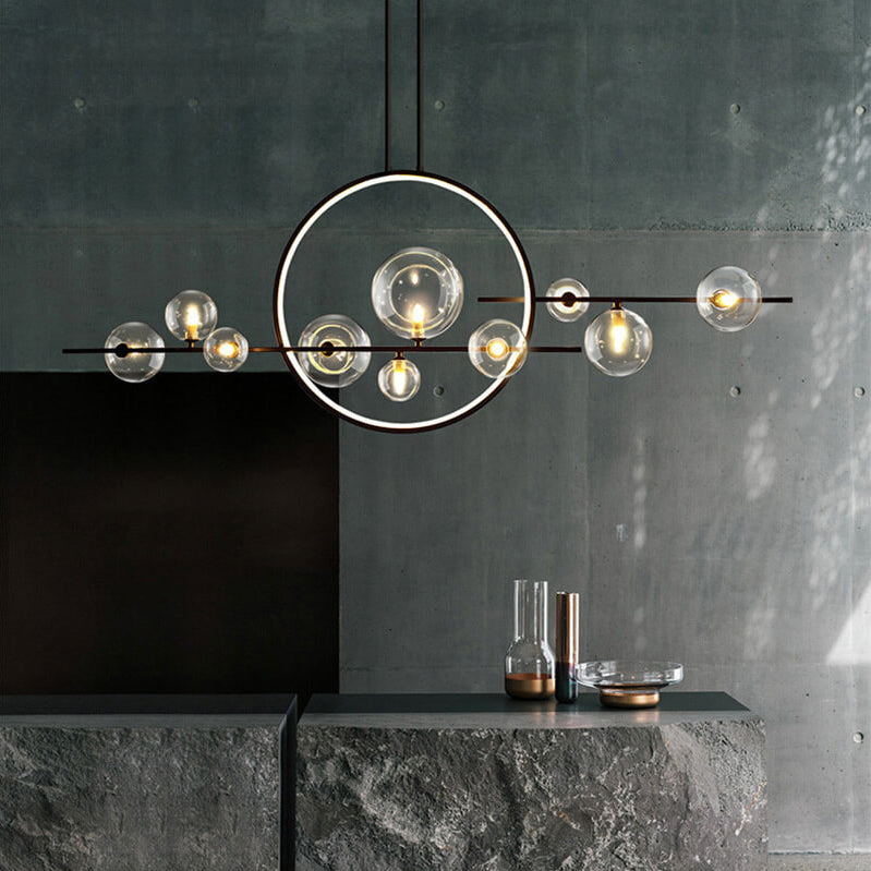 Contemporary Clear Glass Bubble Pendant Chandelier for Dining Room