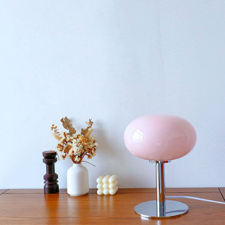 Modern Nordic Round Iron and Glass Table Lamp for Bedroom Decor
