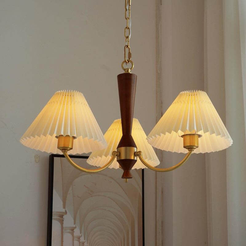 Nordic Retro Copper Pleated 3/5-Light Chandelier for Living Room Decor