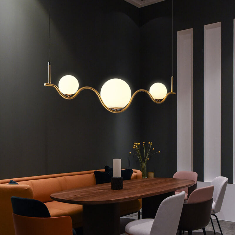 Scandinavian Minimalist 2/3-Light Wave Glass Pendant Chandelier for Island