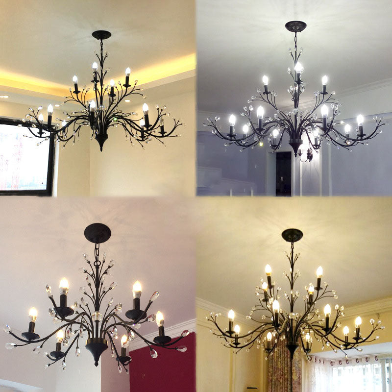 Rustic Black Iron Candelabra Chandelier for Vintage Dining Room Lighting