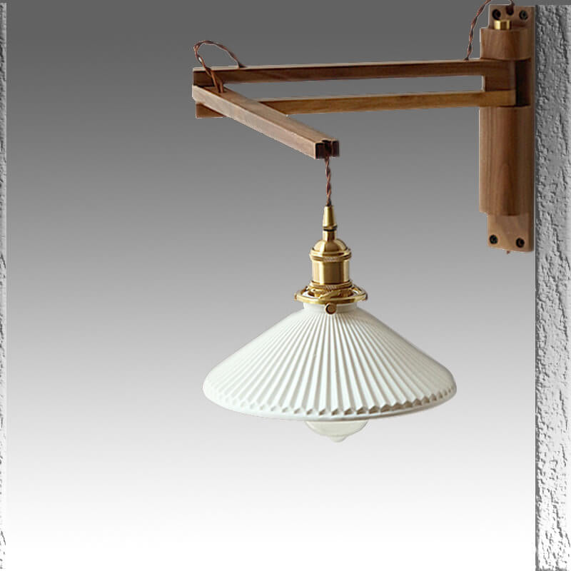 Elegant White Striped Glass 1-Light Walnut Wall Sconce for Modern Rooms