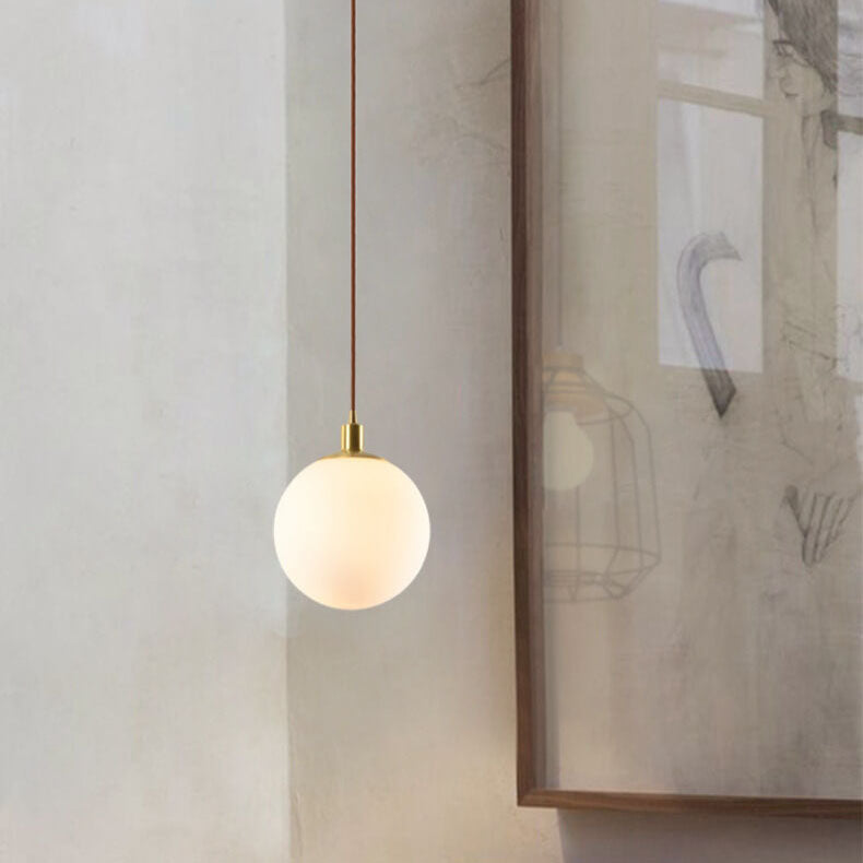 Modern White Orb 1-Light Pendant Fixture for Bedroom Nordic Minimalism
