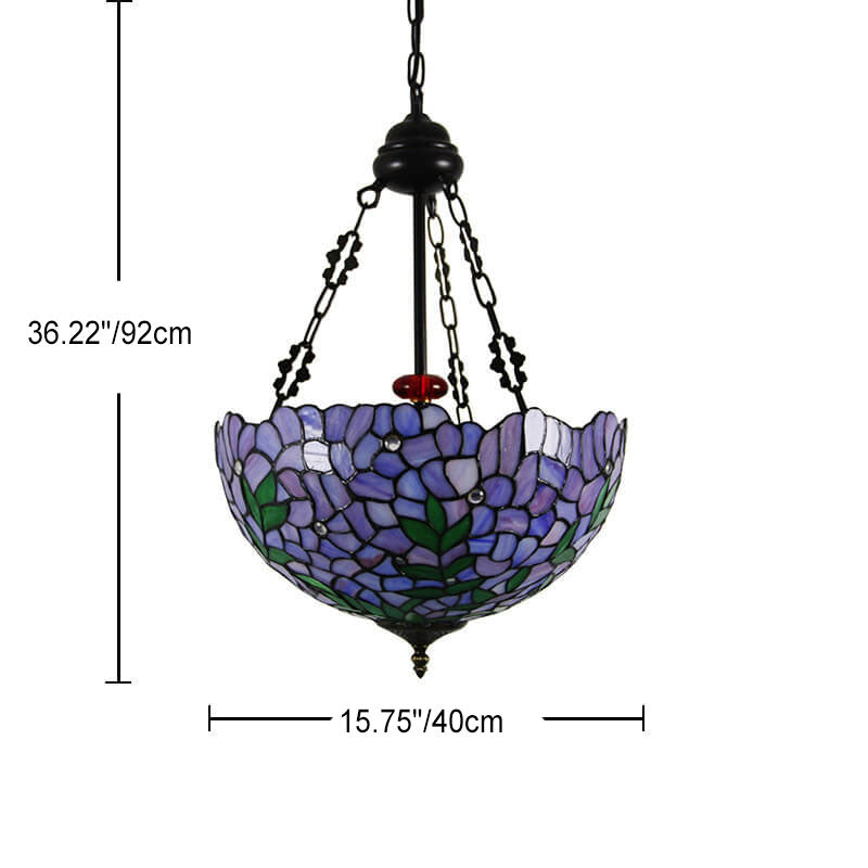 Vintage Tiffany Violet Stained Glass Round 3-Light Chandelier for Dining Room