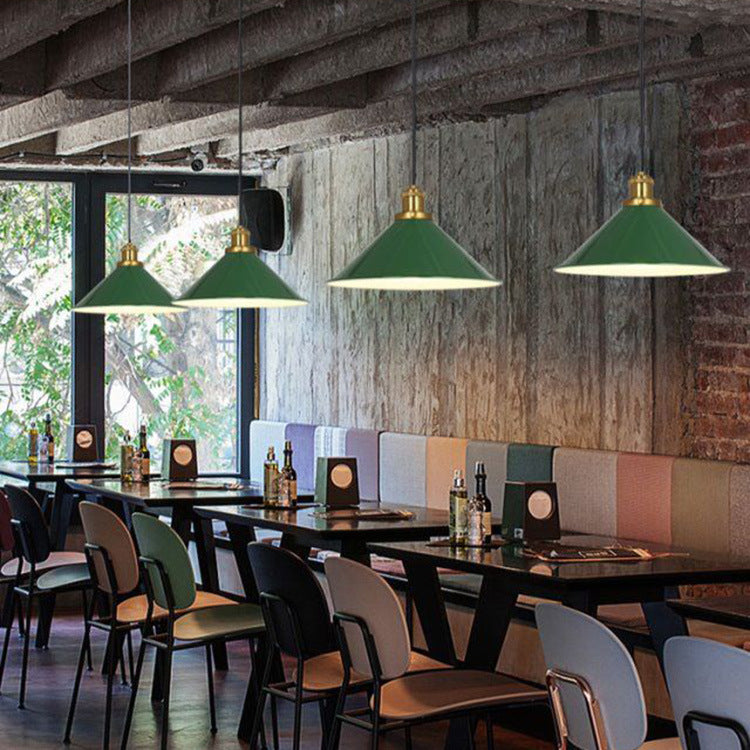 Vintage Green Iron Cone Pendant Light for Industrial-Style Entryway