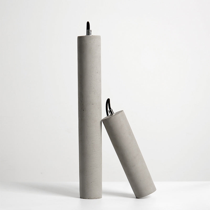 Rustic Gray Cement Cylindrical Pendant Light Fixture for Living Room