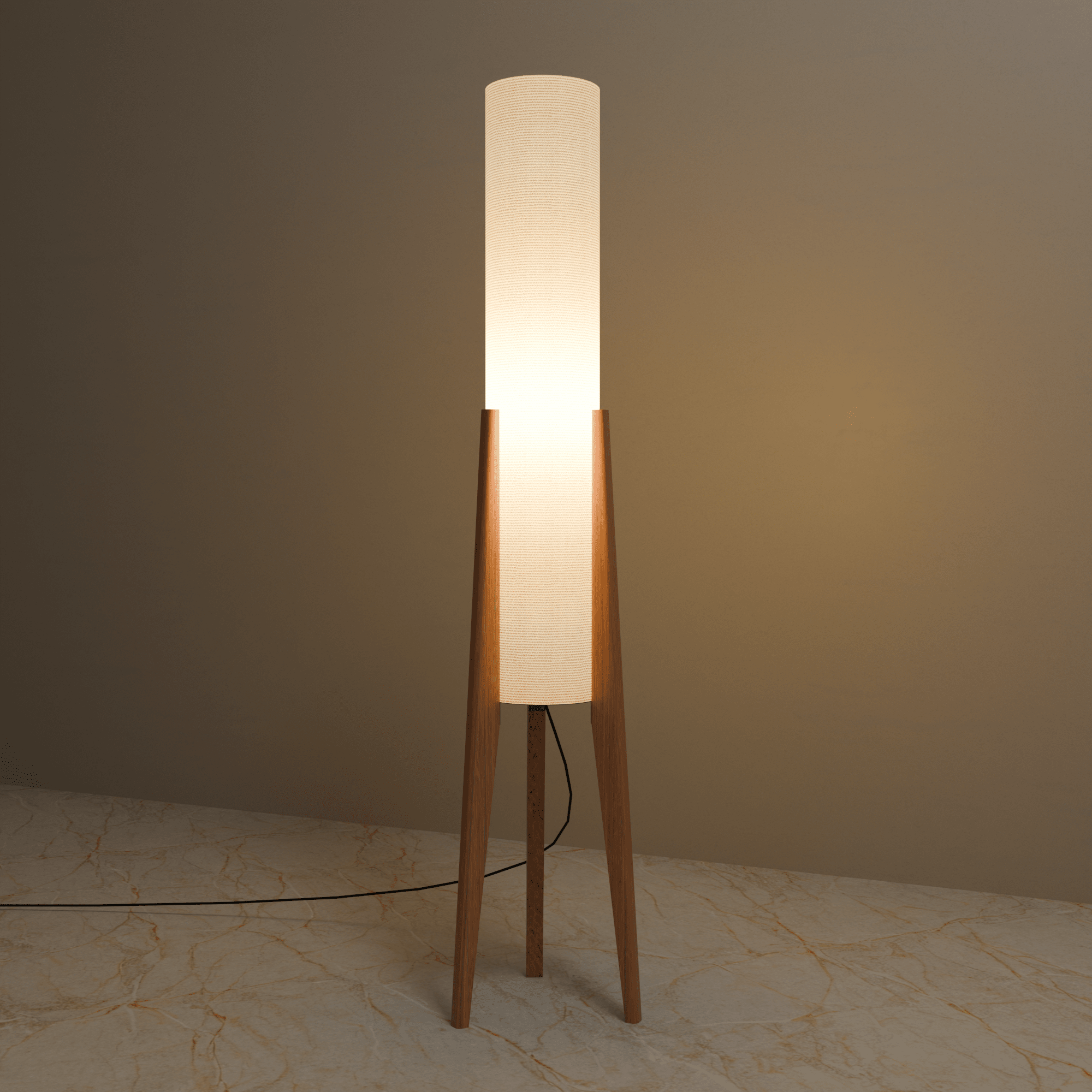 Modern White Fabric Floor Lamp with Wooden Base for Living Room Use