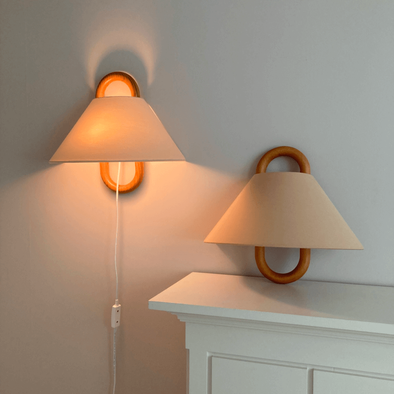 Contemporary Natural Wood Pleated Semi-Circle Wall Sconce for Living Room