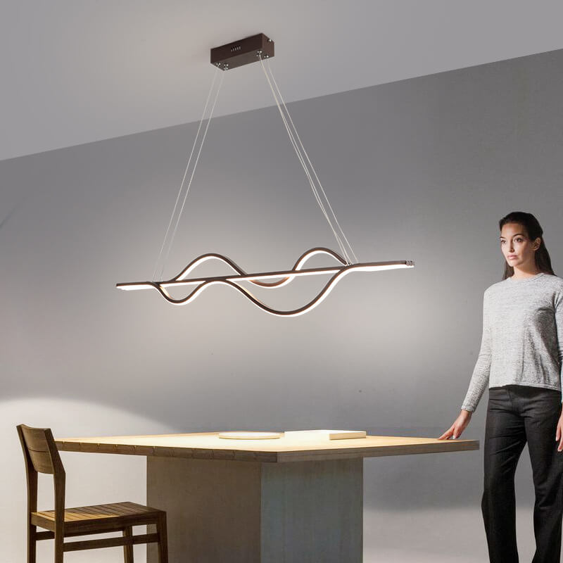 Sleek Black Metal LED Island Chandelier for Modern Kitchen Lighting