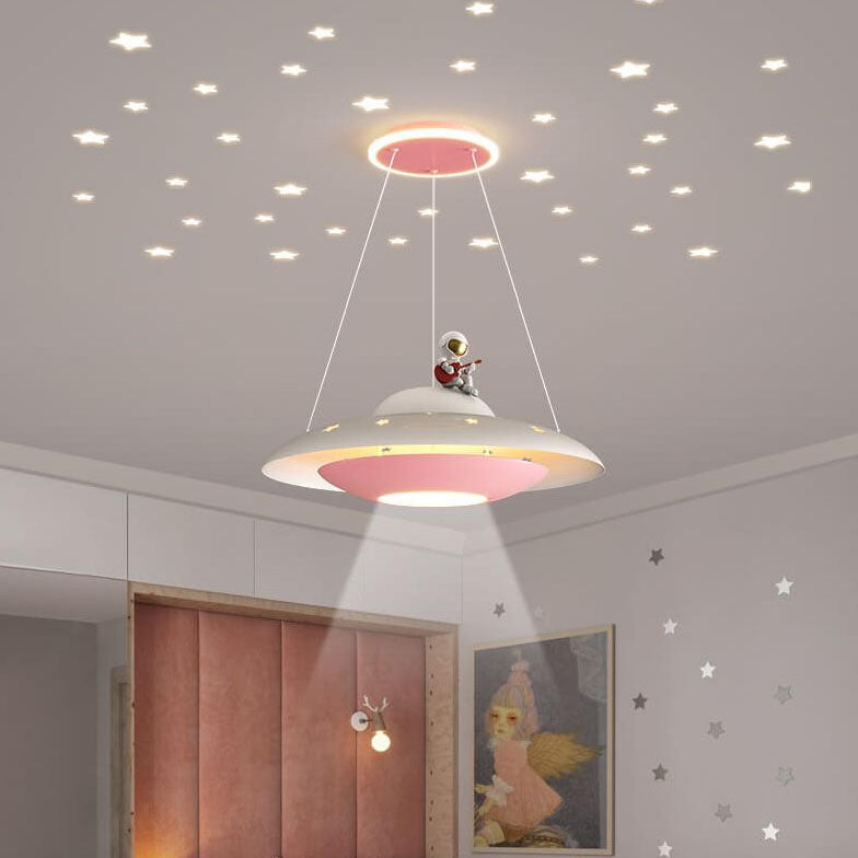 Colorful LED Flying Saucer Chandelier Light for Kids' Room Decor