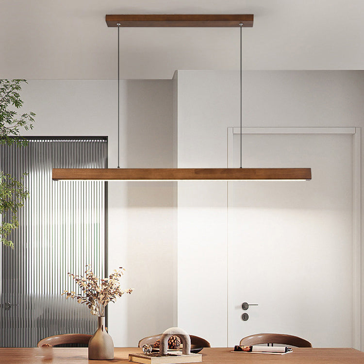 Modern White Acrylic LED Island Chandelier in Rubber Wood for Dining Room