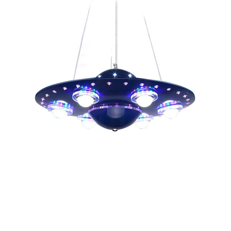 Kids' Modern Spaceship LED Chandelier in Iron & Glass for Bedroom Decor