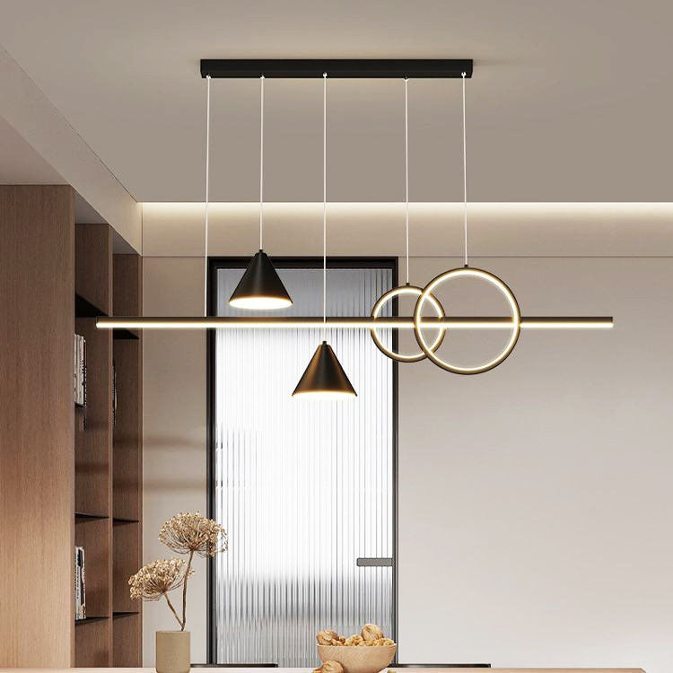 Contemporary Black Iron & Acrylic LED Chandelier for Dining Room Island