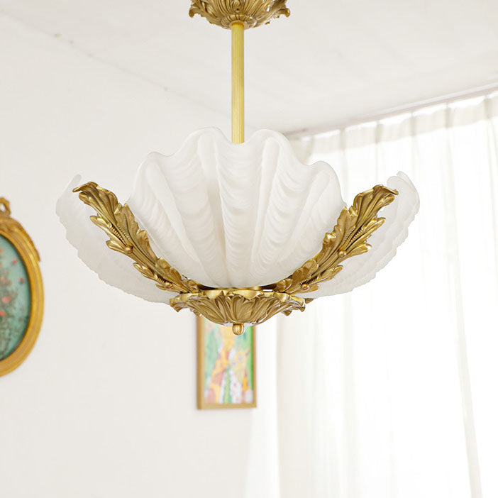Elegant Brass and Glass 3/4 Light Shell Chandelier for Living Room