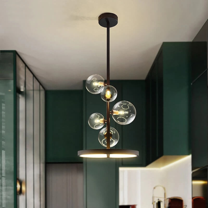 Modern Nordic Clear Glass Round Bubble 5-Light Chandelier for Dining Room